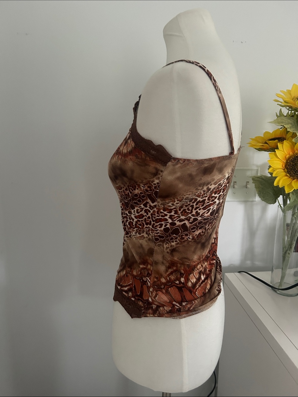 Cutest Vintage Brown Leopard Print Lace-Trim Camisole Tank Top - Picture 2 of 7